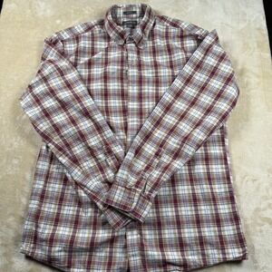 Eddie Bauer Mens TXL Burgundy Plaid Button Down Long Sleeve Casual Shirt